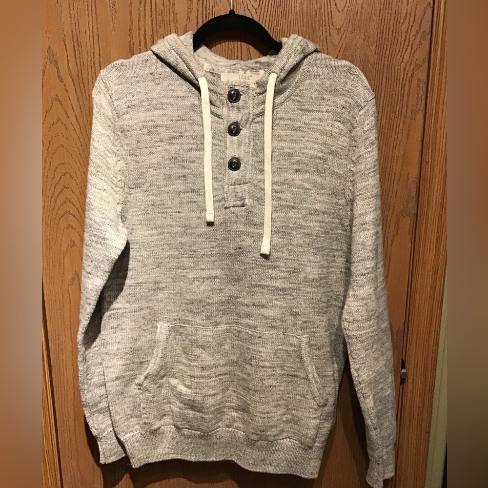 H& M L.O.G.G. Men’s Pullover Hoodie  Sweater Gray Henley NWT